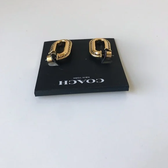 Coach Large Stitched Chain Link Gold Earrings, NWT - Picture 7 of 16
